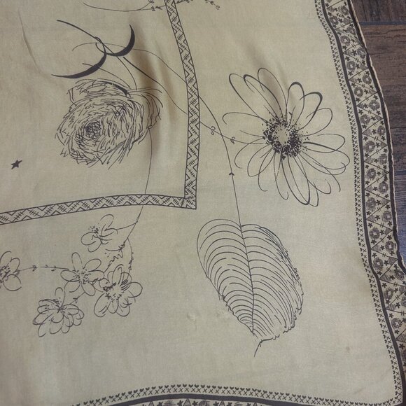 Gold and Etched Brown Floral 100% Silk 30" Square Scarf - Picture 3 of 6
